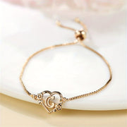 1 Pc Bohemian Style Golden Alphabet Heart Bracelet With Rose Detail, Adjustable Bangle, Love Heart Initial Charm, Valentine's Day Gift Jewelry - Luxe Ladies Moda