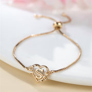 1 Pc Bohemian Style Golden Alphabet Heart Bracelet With Rose Detail, Adjustable Bangle, Love Heart Initial Charm, Valentine's Day Gift Jewelry - Luxe Ladies Moda