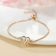 1 Pc Bohemian Style Golden Alphabet Heart Bracelet With Rose Detail, Adjustable Bangle, Love Heart Initial Charm, Valentine's Day Gift Jewelry - Luxe Ladies Moda
