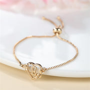 1 Pc Bohemian Style Golden Alphabet Heart Bracelet With Rose Detail, Adjustable Bangle, Love Heart Initial Charm, Valentine's Day Gift Jewelry - Luxe Ladies Moda