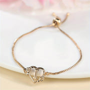 1 Pc Bohemian Style Golden Alphabet Heart Bracelet With Rose Detail, Adjustable Bangle, Love Heart Initial Charm, Valentine's Day Gift Jewelry - Luxe Ladies Moda