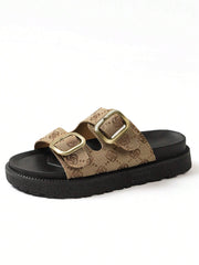 Women Buckle Decor Footbed Sandals, Flatform Fashion Sandals - Luxe Ladies Moda