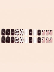 24pcs Medium Square Cow Spot French Tip Press-On Nails – Full Cover False Nail Set - Luxe Ladies Moda