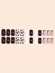 24pcs Medium Square Cow Spot French Tip Press-On Nails – Full Cover False Nail Set - Luxe Ladies Moda
