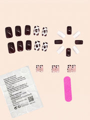 24pcs Medium Square Cow Spot French Tip Press-On Nails – Full Cover False Nail Set - Luxe Ladies Moda