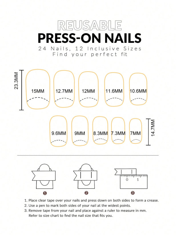 24pcs Medium Square Cow Spot French Tip Press-On Nails – Full Cover False Nail Set - Luxe Ladies Moda