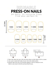 24pcs Medium Square Cow Spot French Tip Press-On Nails – Full Cover False Nail Set - Luxe Ladies Moda