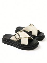 Women Buckle Decor Footbed Sandals, Flatform Fashion Sandals - Luxe Ladies Moda
