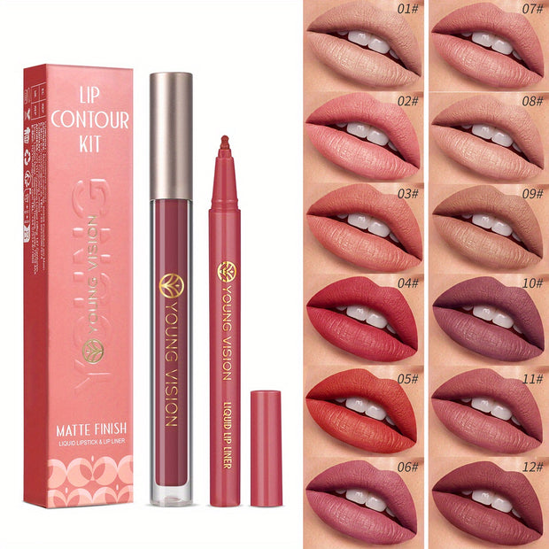 Lipstick and Lip Liner Set - Long-Lasting Color for Full, Defined Lips - Smooth Application - Essential Beauty Kit for Everyday & Special Occasions! - Luxe Ladies Moda