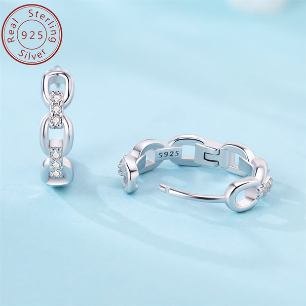 Genuine 925 Sterling Silver Hollow Chain Earrings with Stone Inlay – Luxurious Fashion Jewelry for Women - Luxe Ladies Moda