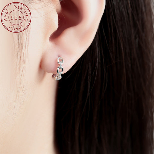Genuine 925 Sterling Silver Hollow Chain Earrings with Stone Inlay – Luxurious Fashion Jewelry for Women - Luxe Ladies Moda