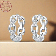 Genuine 925 Sterling Silver Hollow Chain Earrings with Stone Inlay – Luxurious Fashion Jewelry for Women - Luxe Ladies Moda