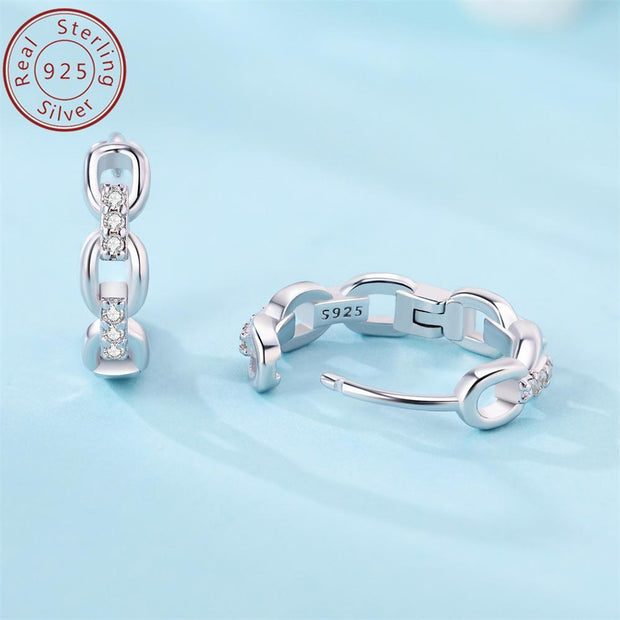 Genuine 925 Sterling Silver Hollow Chain Earrings with Stone Inlay – Luxurious Fashion Jewelry for Women - Luxe Ladies Moda