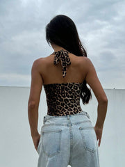 Summer Casual Women's Y2K Leopard Print Halter Crop Top - Luxe Ladies Moda