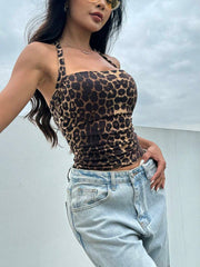 Summer Casual Women's Y2K Leopard Print Halter Crop Top - Luxe Ladies Moda