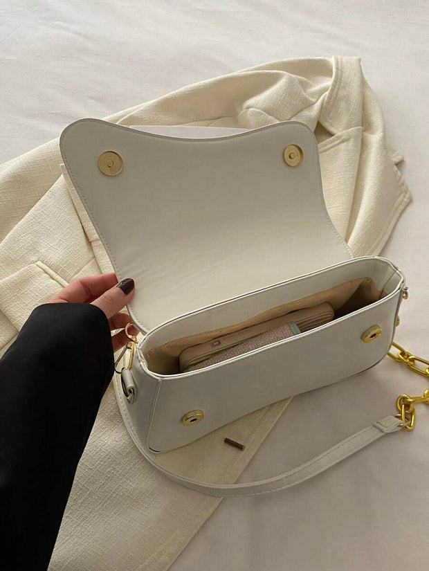 Minimalist Solid Color Shoulder Flap Bag, Classic Textured Crossbody Bag Purse For Women - Luxe Ladies Moda