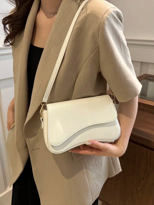 Minimalist Solid Color Shoulder Flap Bag, Classic Textured Crossbody Bag Purse For Women - Luxe Ladies Moda