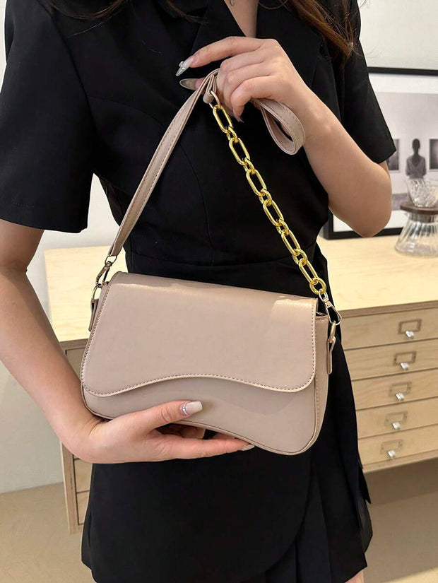 Minimalist Solid Color Shoulder Flap Bag, Classic Textured Crossbody Bag Purse For Women - Luxe Ladies Moda
