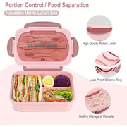 Bento Box for Adult, 1200 ML Lunch Containers for Adults, LeakProof Lunch Box with Utensils, BPA Free, 3 Compartment Bento Box Microwave Safe - Luxe Ladies Moda