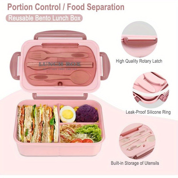 Bento Box for Adult, 1200 ML Lunch Containers for Adults, LeakProof Lunch Box with Utensils, BPA Free, 3 Compartment Bento Box Microwave Safe - Luxe Ladies Moda
