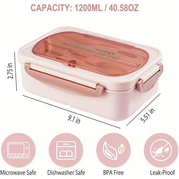 Bento Box for Adult, 1200 ML Lunch Containers for Adults, LeakProof Lunch Box with Utensils, BPA Free, 3 Compartment Bento Box Microwave Safe - Luxe Ladies Moda