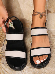 Women's Comfortable British Style Beach Sandals With Thick Outsoles, Cross Straps And Flat Casual Shoes In Two-Tone Colors, Ideal For Summer Outfits - Luxe Ladies Moda