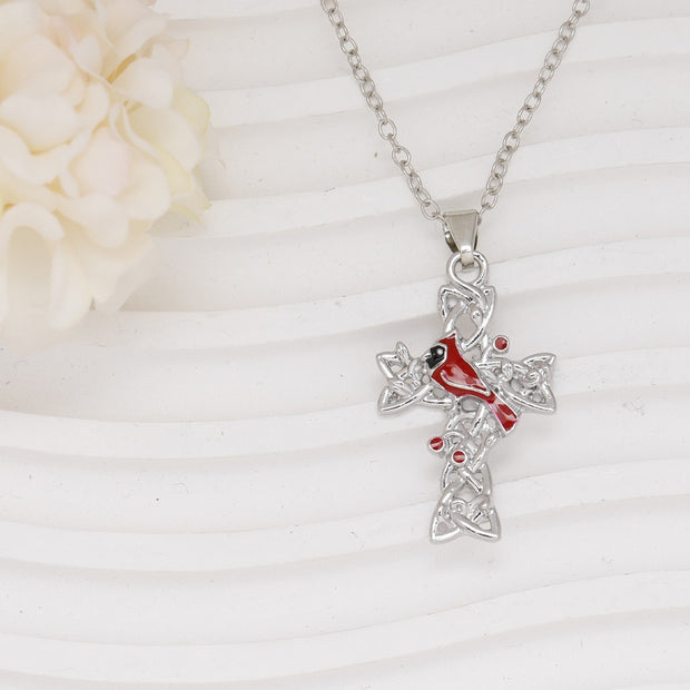 Fashionable Cardinal Bird & Cross Jewelry Set – Necklace, Earrings, Bracelet & Ring