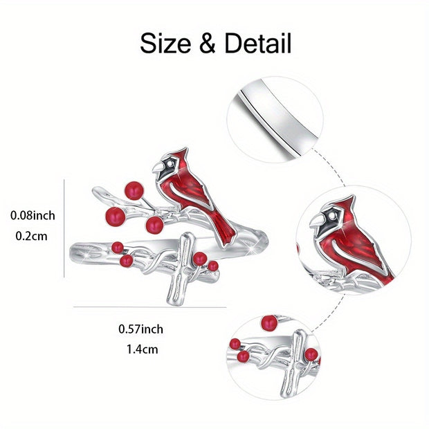 Fashionable Cardinal Bird & Cross Jewelry Set – Necklace, Earrings, Bracelet & Ring