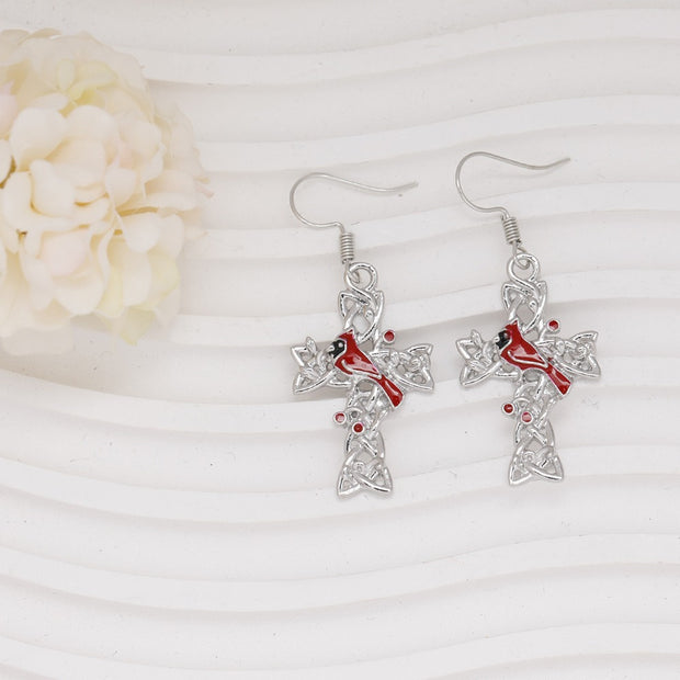 Fashionable Cardinal Bird & Cross Jewelry Set – Necklace, Earrings, Bracelet & Ring