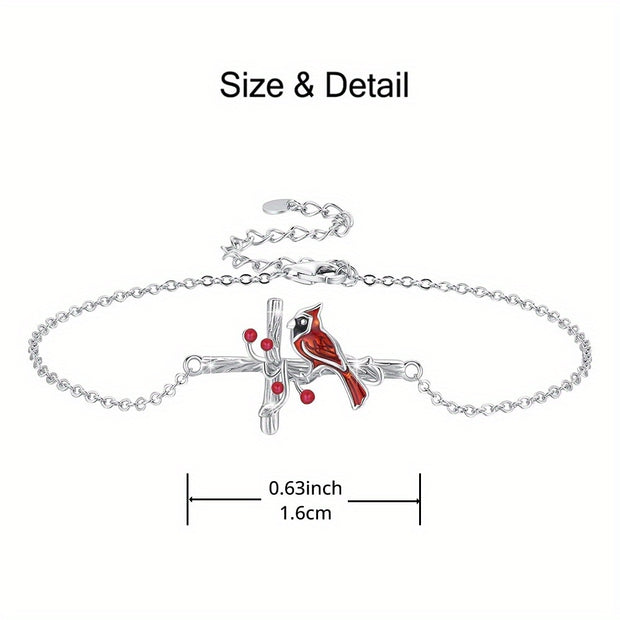 Fashionable Cardinal Bird & Cross Jewelry Set – Necklace, Earrings, Bracelet & Ring