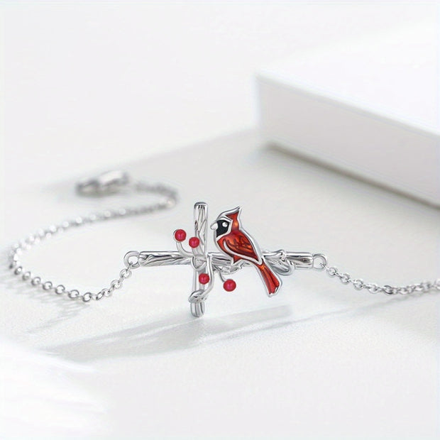 Fashionable Cardinal Bird & Cross Jewelry Set – Necklace, Earrings, Bracelet & Ring