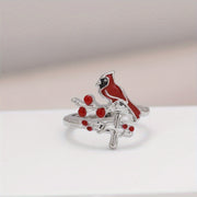 Fashionable Cardinal Bird & Cross Jewelry Set – Necklace, Earrings, Bracelet & Ring