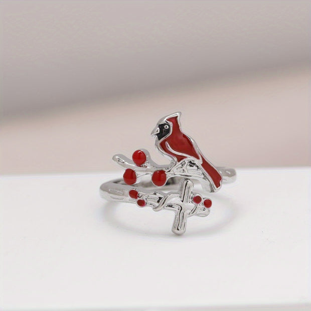 Fashionable Cardinal Bird & Cross Jewelry Set – Necklace, Earrings, Bracelet & Ring