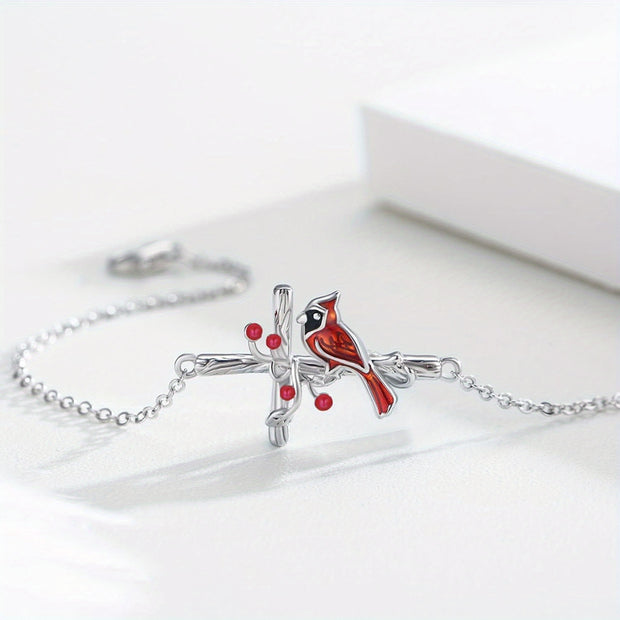 Fashionable Cardinal Bird & Cross Jewelry Set – Necklace, Earrings, Bracelet & Ring