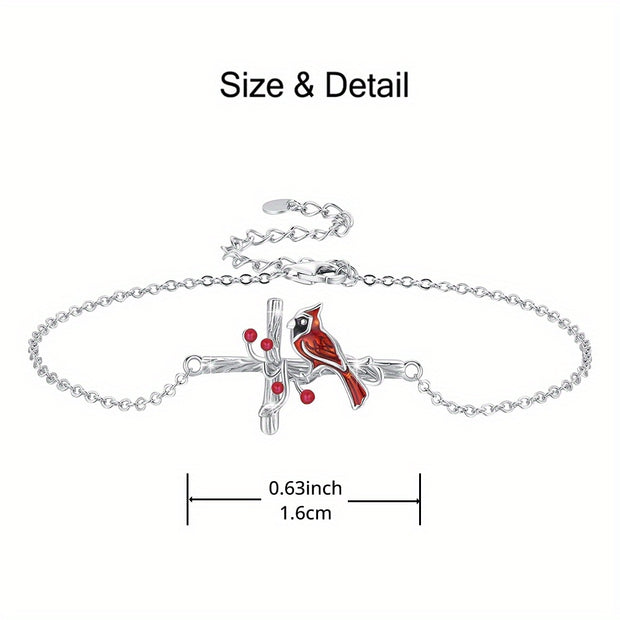 Fashionable Cardinal Bird & Cross Jewelry Set – Necklace, Earrings, Bracelet & Ring