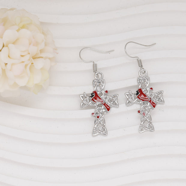 Fashionable Cardinal Bird & Cross Jewelry Set – Necklace, Earrings, Bracelet & Ring