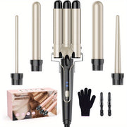 5-in-1 Waver Curling Iron Wand Set – Fast Heating 3 Barrel Hair Crimper for All Hair Types - Luxe Ladies Moda
