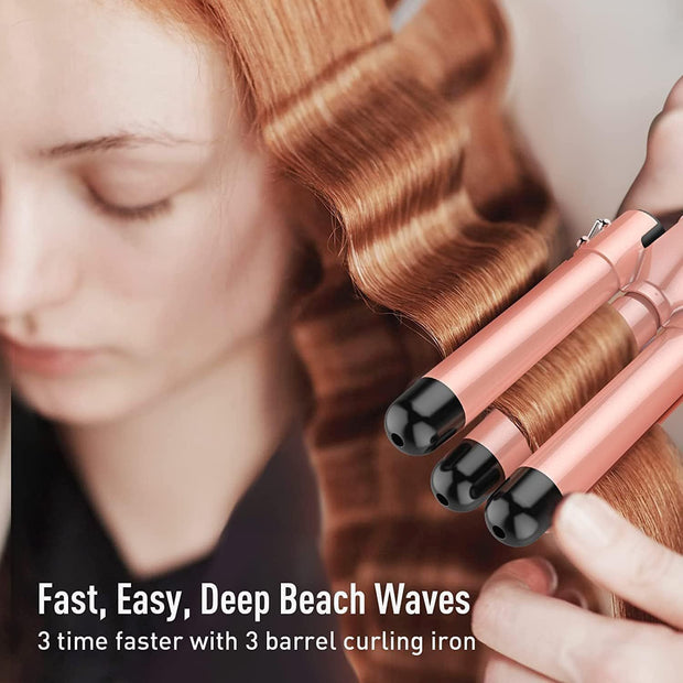 5-in-1 Waver Curling Iron Wand Set – Fast Heating 3 Barrel Hair Crimper for All Hair Types - Luxe Ladies Moda