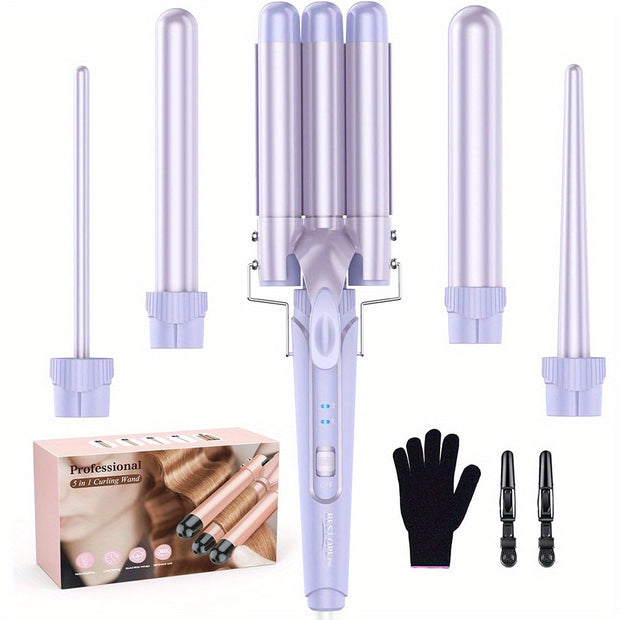 5-in-1 Waver Curling Iron Wand Set – Fast Heating 3 Barrel Hair Crimper for All Hair Types - Luxe Ladies Moda