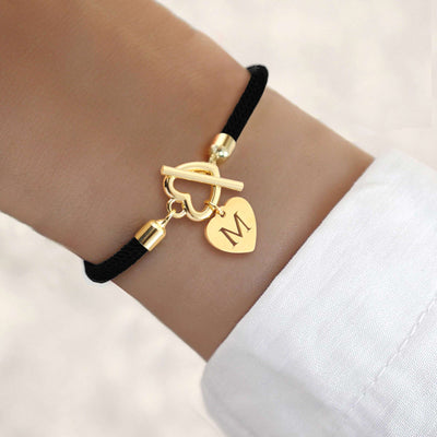 18K Gold Plated Initial Heart Charm Bracelet for Women, Classic Simple Adjustable Rope Stainless Steel Bangle, Daily Wear Jewelry – No Mosaic, Fits All Seasons - Luxe Ladies Moda