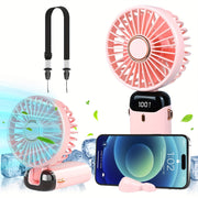 Portable Mini Handheld Fan - 5000mAh USB Rechargeable, Touch Control, 5-Speed Foldable Fan, LED Display, For Home, Office, Outdoor Hand Held/Desk/Neck Fan 3 In 1 Mini Fan With Base - Luxe Ladies Moda