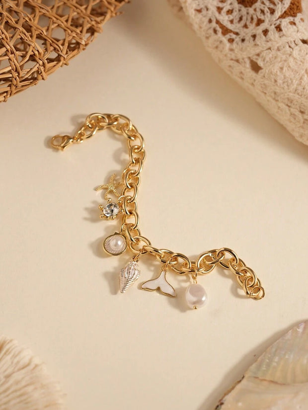 1pc Vacation Style Starfish & Shell Pendant Bracelet - Luxe Ladies Moda