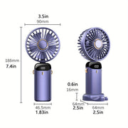 Portable Mini Handheld Fan - 5000mAh USB Rechargeable, Touch Control, 5-Speed Foldable Fan, LED Display, For Home, Office, Outdoor Hand Held/Desk/Neck Fan 3 In 1 Mini Fan With Base - Luxe Ladies Moda