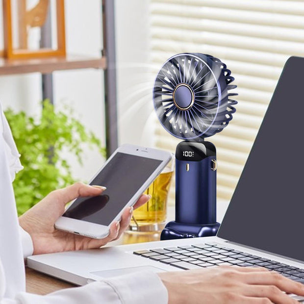 Portable Mini Handheld Fan - 5000mAh USB Rechargeable, Touch Control, 5-Speed Foldable Fan, LED Display, For Home, Office, Outdoor Hand Held/Desk/Neck Fan 3 In 1 Mini Fan With Base - Luxe Ladies Moda