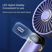 Portable Mini Handheld Fan - 5000mAh USB Rechargeable, Touch Control, 5-Speed Foldable Fan, LED Display, For Home, Office, Outdoor Hand Held/Desk/Neck Fan 3 In 1 Mini Fan With Base - Luxe Ladies Moda