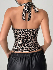 Summer Casual Women's Y2K Leopard Print Halter Crop Top - Luxe Ladies Moda