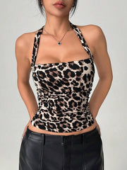 Summer Casual Women's Y2K Leopard Print Halter Crop Top - Luxe Ladies Moda