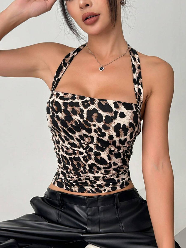 Summer Casual Women's Y2K Leopard Print Halter Crop Top - Luxe Ladies Moda