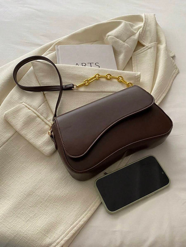 Minimalist Solid Color Shoulder Flap Bag, Classic Textured Crossbody Bag Purse For Women - Luxe Ladies Moda