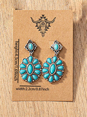 1 Pair Antique Silver Color Western Blue Turquoise Stone Decor Earring, Cowgirl Style Earrings Stud For Women - Luxe Ladies Moda